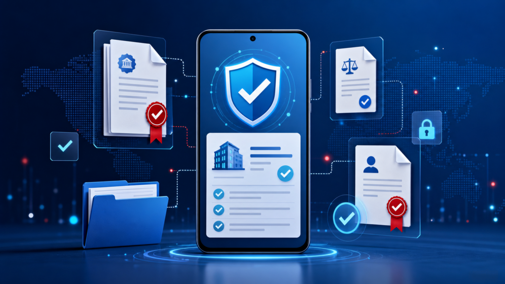 Credenciales digitales empresariales verificadas en un dispositivo móvil