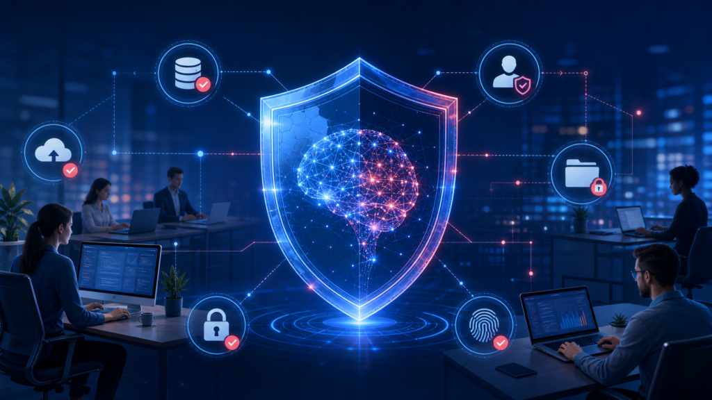Sistemas de inteligencia artificial y datos empresariales protegidos por ciberseguridad